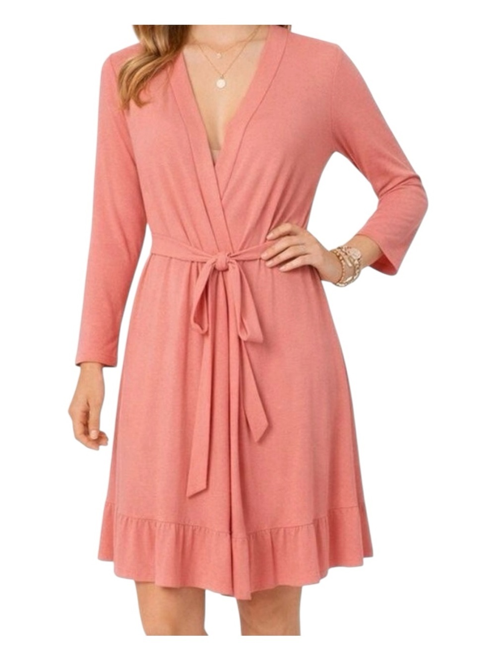 La vie en rose pink kimono cozy jersey wrap robe sleepwear loungewear NWT Large